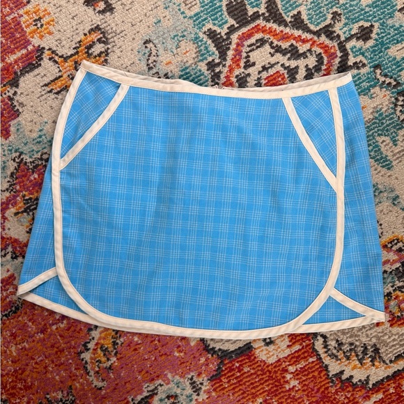 Urban Outfitters Picnic Dolphin Hem Blue Cream Plaid Tennis Mini Skirt - Picture 2 of 8